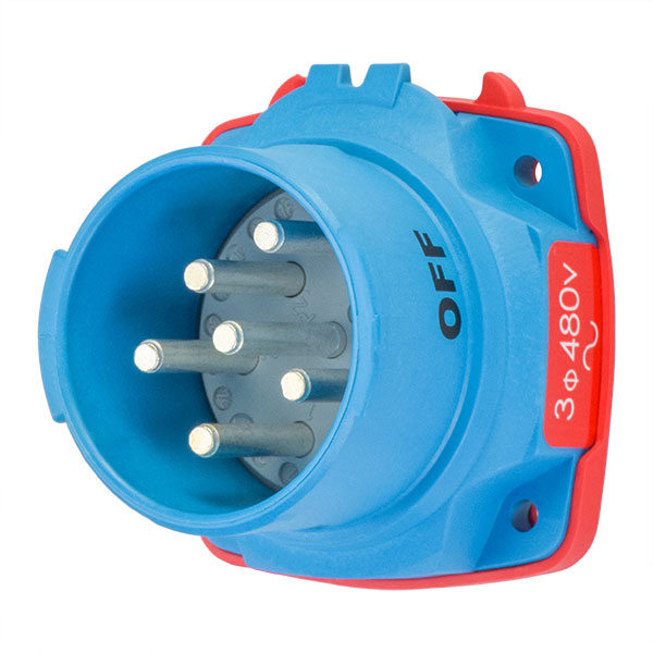 63-38043-972-A155 - DSN30 INLET POLY BLUE SIZE 2 TYPE 4X IP 69 3P+G 30A 480 VAC 60 Hz +2 AUX WITH NO LOCKOUT HOLE